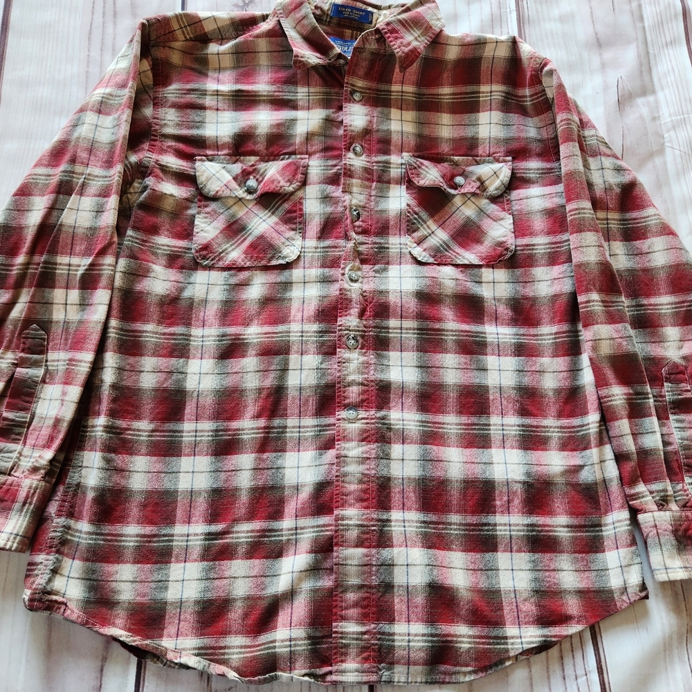 Pendleton "Hiker Shirt" Long Sleeve Plaid Red Green Cream, Men's Size L - Picture 3 of 8